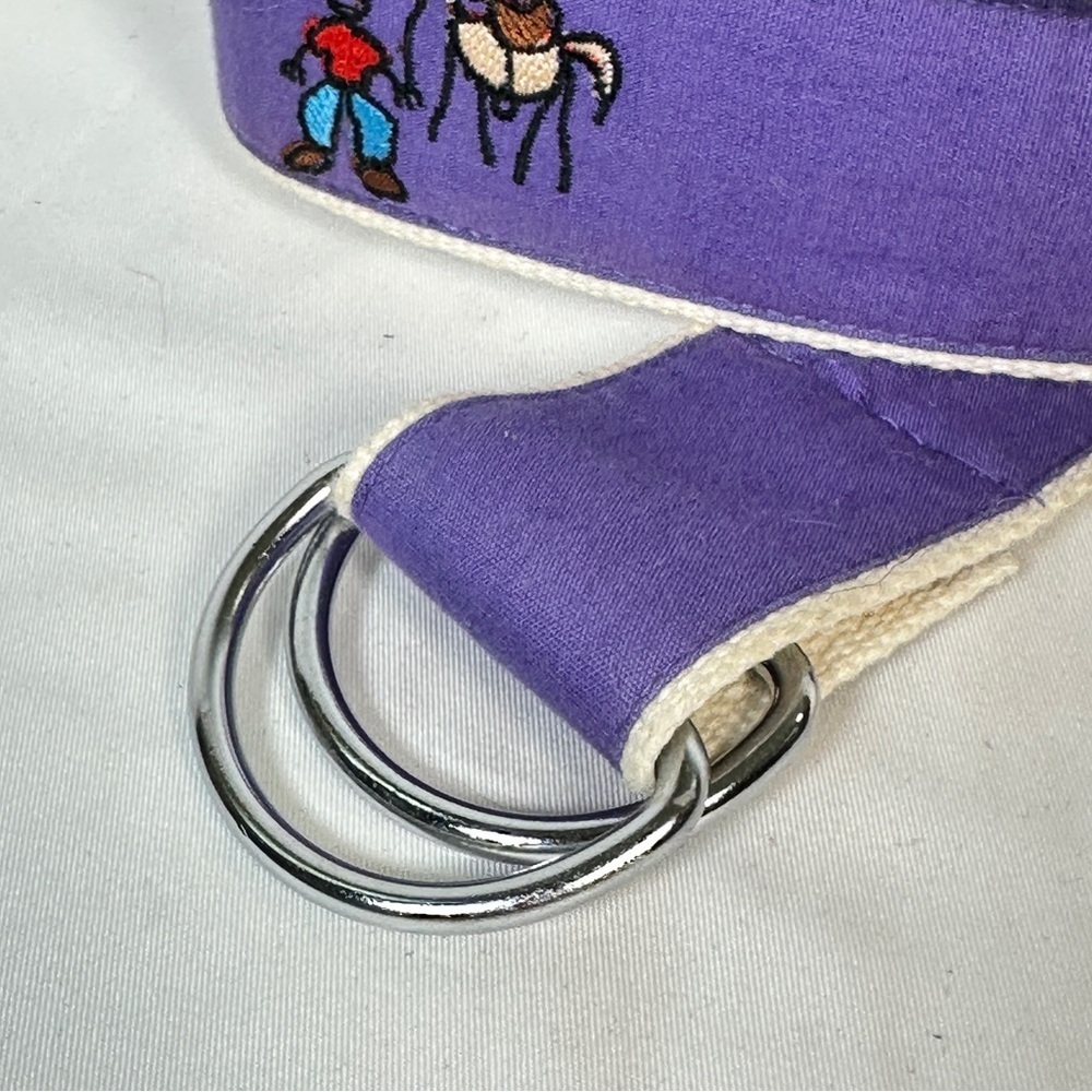 Pale Horse Cowboycore Embroidered Cotton Western D-Ring Belt Purple Boho Folk - Picture 4 of 11